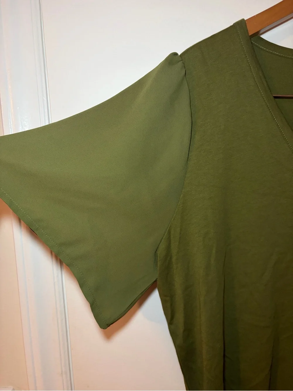 Michael Kors Olive Green V-Neck Flutter Sleeve Tee